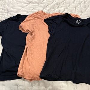 Set of 3 LOFT Women's Short Sleeve Tees in Navy and Peach